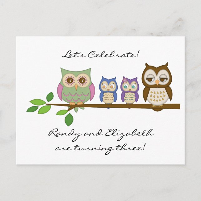 Carte d'anniversaire Owl Twins (Devant)