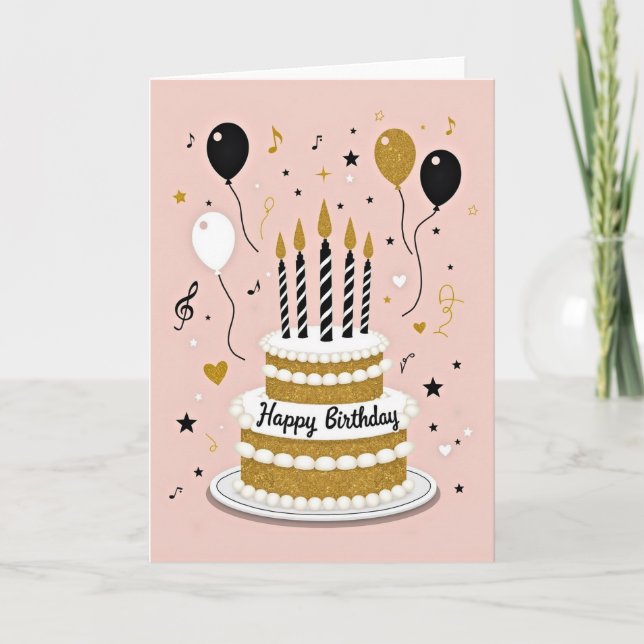 Carte d'anniversaire Paillettes Dorées (Devant)