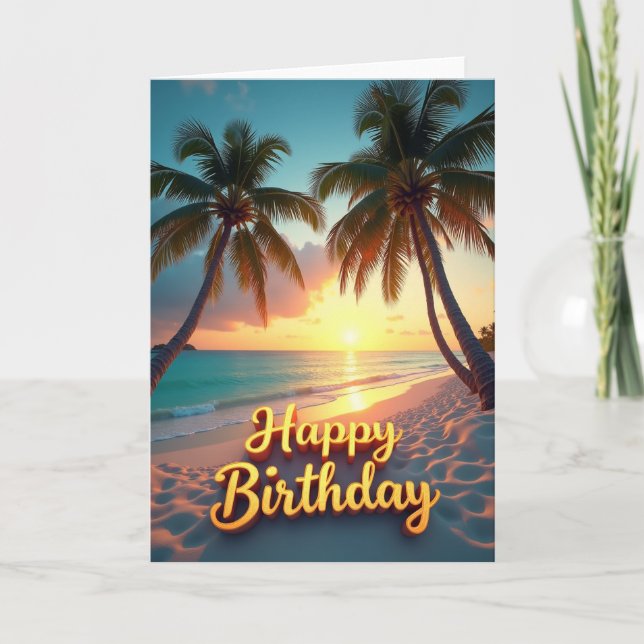 Carte d'anniversaire Palmier Coucher de Soleil Tro (Devant)