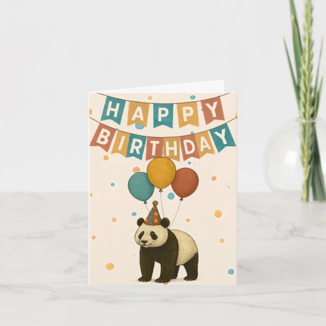 Carte d'anniversaire Panda - Animal jouant avec ba (Devant)