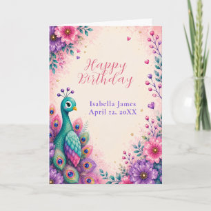 Carte d'anniversaire Paon Rose