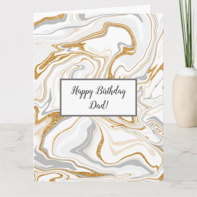 Carte d'anniversaire papa de marbre blanc, gris et (Devant)