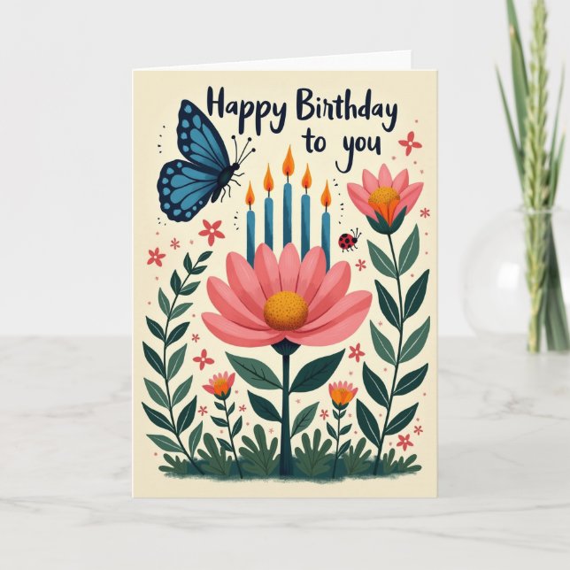 Carte d'anniversaire papillon en art (Devant)