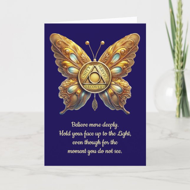 Carte d'anniversaire papillon et prière AA (Devant)