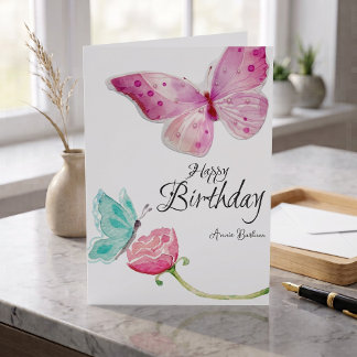 Carte d'anniversaire papillon floral aquarelle