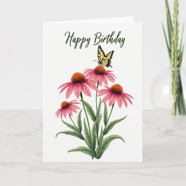 Carte d'anniversaire Papillon Marguerite Rose (Devant)