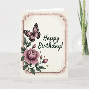 Carte d'anniversaire Papillon Pivoine