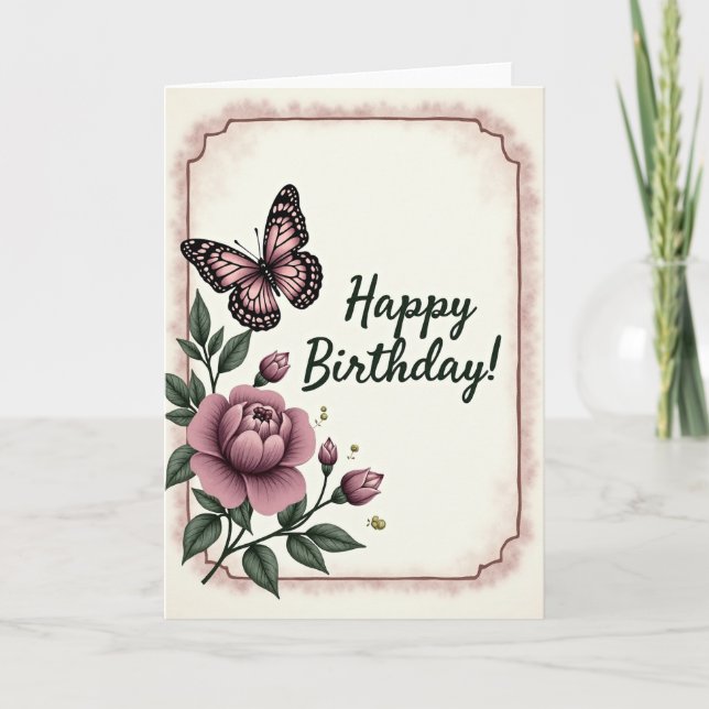 Carte d'anniversaire Papillon Pivoine (Devant)