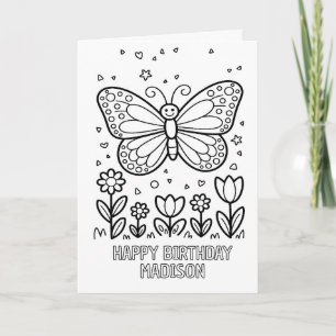 carte d'anniversaire papillon pliée à colorier soi