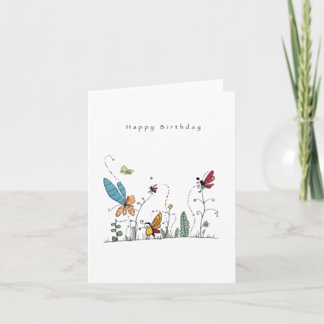 Carte d'anniversaire, papillons et fées d'annivers (Devant)