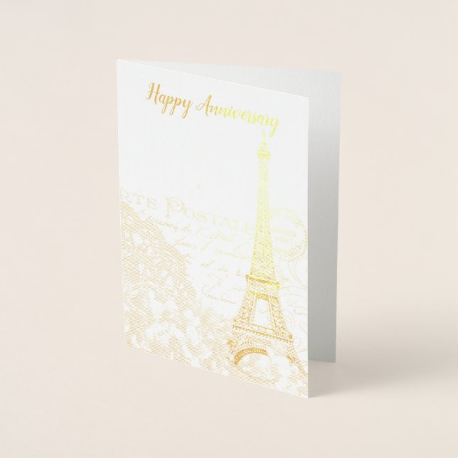 Carte d'anniversaire Paris Gold ou Silver Foil - p (Devant)