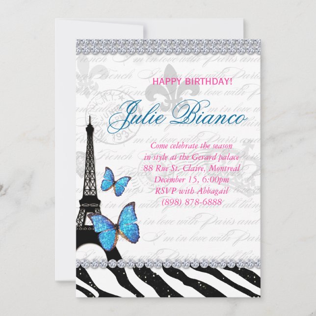 Carte d'anniversaire Paris Tour Eiffel Papillon G (Devant)