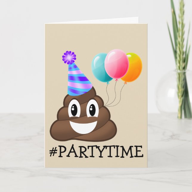 Carte d'anniversaire #PARTYTIME Poop Emoji (Devant)