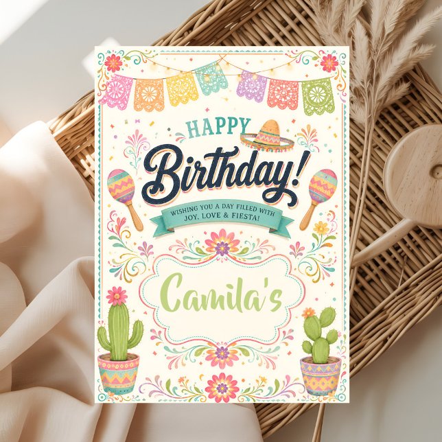 Carte d'anniversaire Pastel Fiesta avec Sombrero & (Créateur téléchargé)