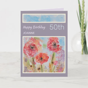 Carte d'anniversaire personnalisée 50e Fleurs Abst