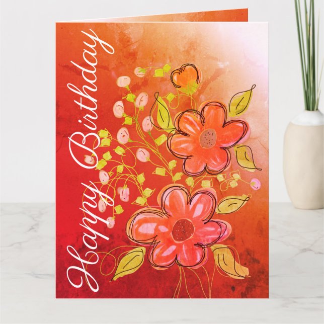 Carte d'anniversaire personnalisée à fleurs orange (Devant)