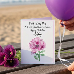 Carte d'anniversaire personnalisée août poppy viol