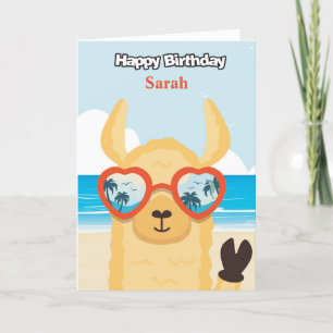 Carte d'anniversaire personnalisée - Beach Llama