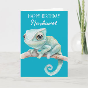 Carte d'anniversaire personnalisée Caméléon Mignon