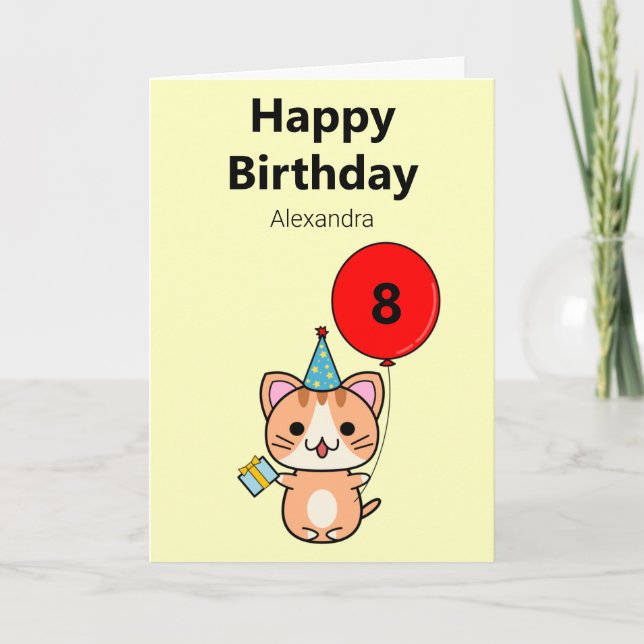 Carte d'anniversaire personnalisée Chat Mignon (Devant)