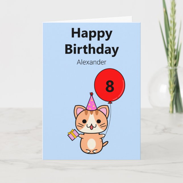 Carte d'anniversaire personnalisée Chat Mignon (Devant)