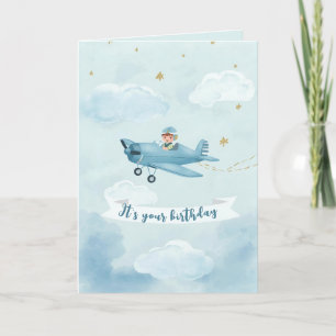 Carte d'anniversaire personnalisée d'avion bleu