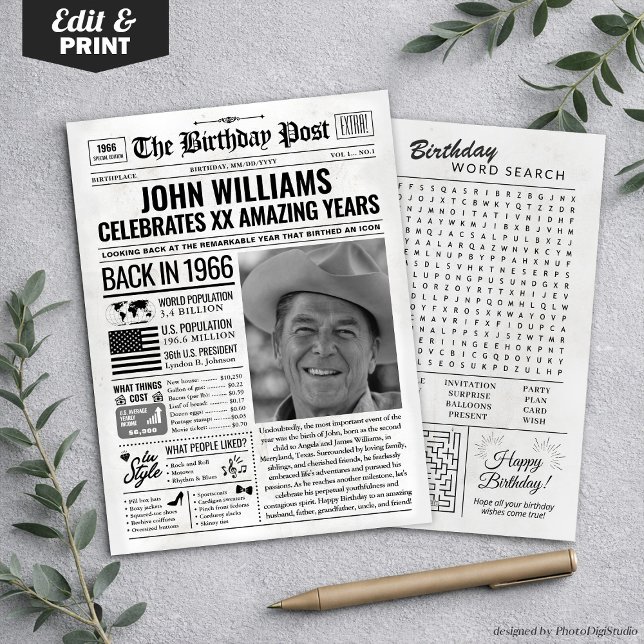 Carte d'anniversaire personnalisée de journal de 1 (Custom Back in 1966 Newspaper Birthday Card, Trend Holiday Card)