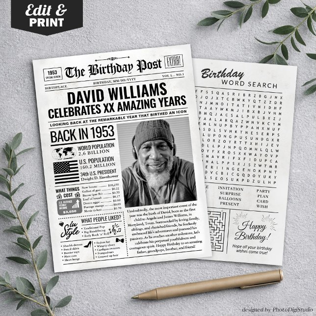 Carte d'anniversaire personnalisée de journal de 1 (Custom Back in 1953 Newspaper Birthday Card, Trend Holiday Card)