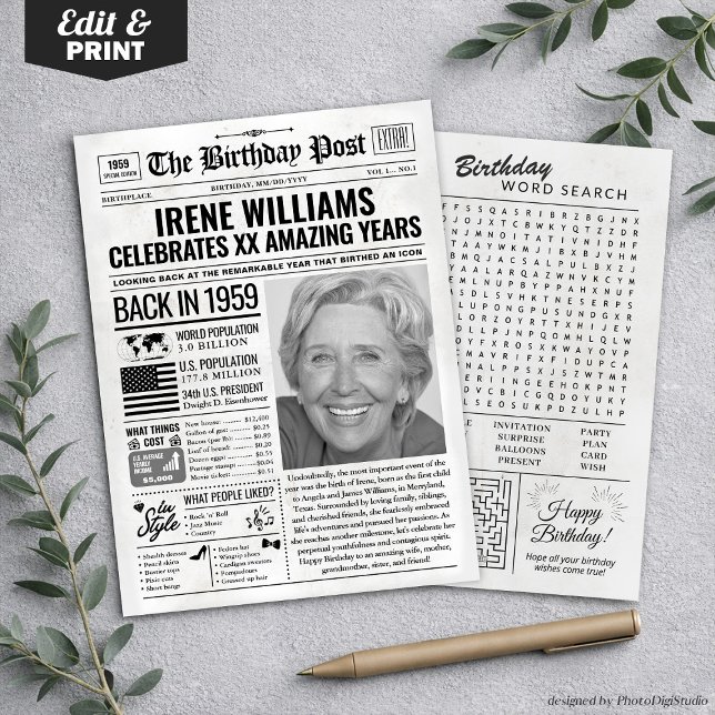 Carte d'anniversaire personnalisée de journal de 1 (Custom Back in 1959 Newspaper Birthday Card, Trend Holiday Card)