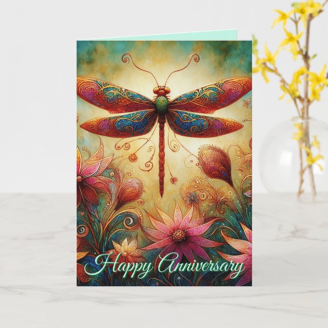 Carte d'anniversaire personnalisée de la libellule (Fleur jaune)