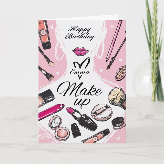 Carte d'anniversaire personnalisée de maquillage f (Devant)