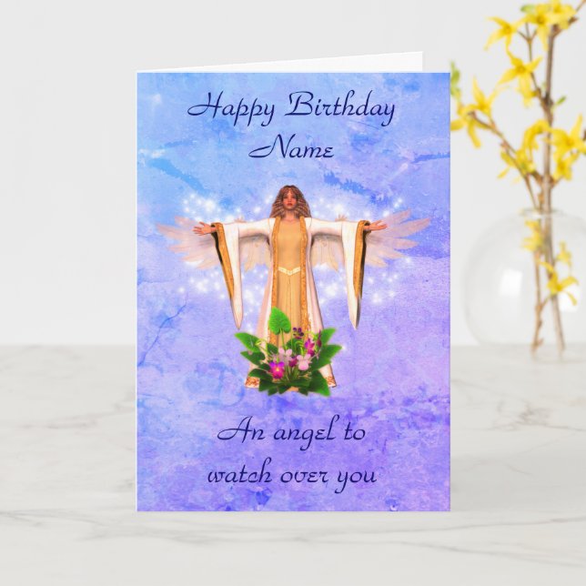 Carte d'anniversaire personnalisée Guardian Angel (Fleur jaune)