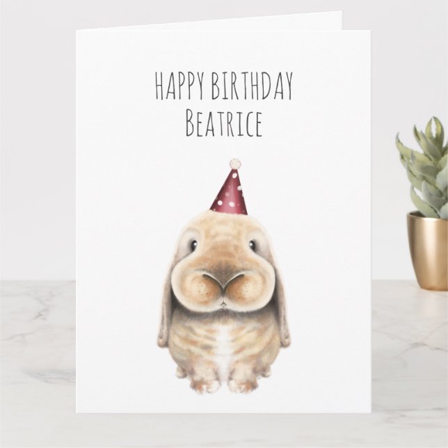 Carte d'anniversaire personnalisée - Lapin adorabl (Petite plante)
