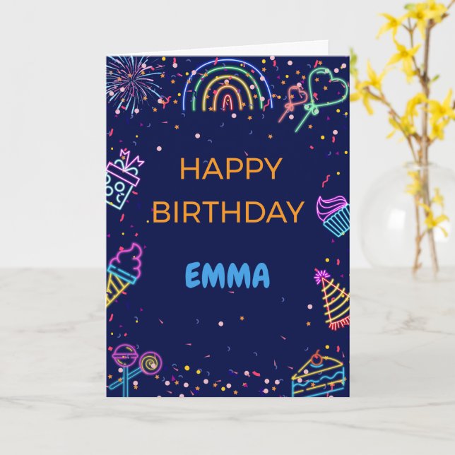 Carte d'anniversaire personnalisée néon (Fleur jaune)