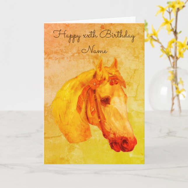 Carte d'anniversaire personnalisée pour Cheval d'A (Fleur jaune)