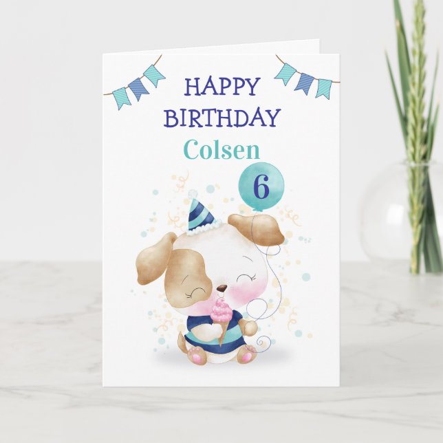 Carte d'anniversaire personnalisée pour chiot mign (Devant)