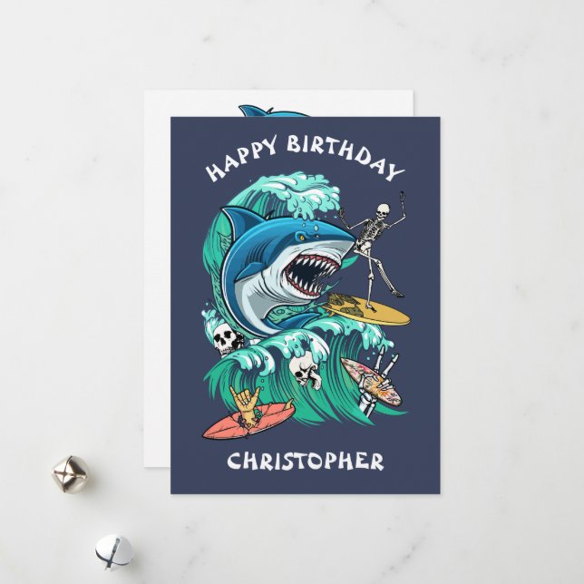 Carte d'anniversaire personnalisée pour les vagues (Devant/Arrière en situation)