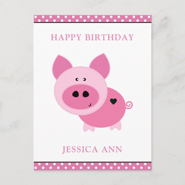 Carte d'anniversaire personnalisée pour porc rose  (Devant)