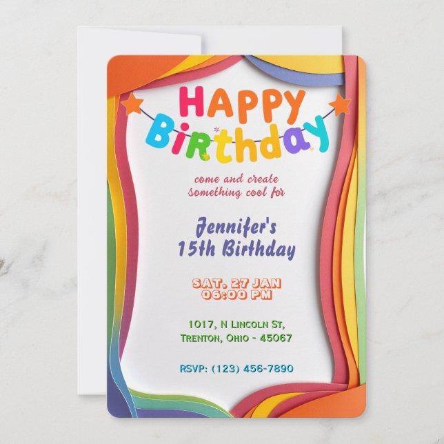 Carte d'anniversaire personnalisée Rainbow Waves (Devant)