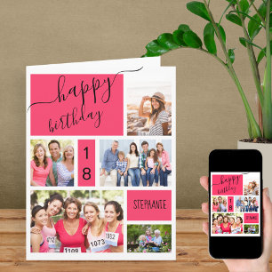 Carte d'anniversaire personnalisée rose Collage de