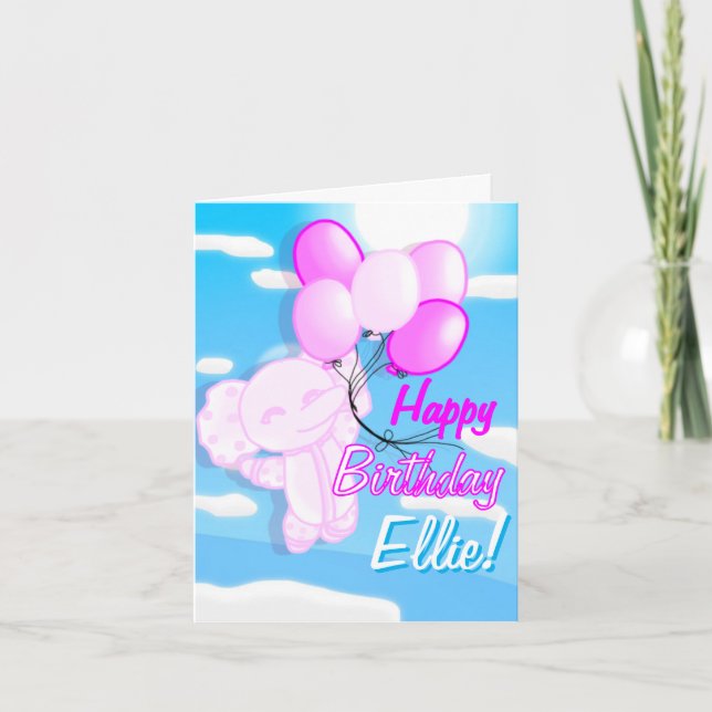 Carte d'anniversaire personnalisée rose et bleu mi (Devant)