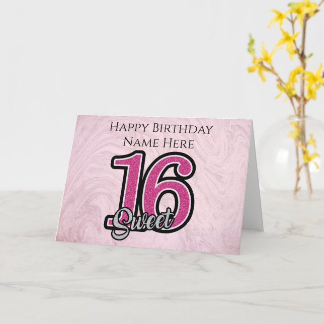 Carte d'anniversaire personnalisée Sweet sixteen r (Fleur jaune)