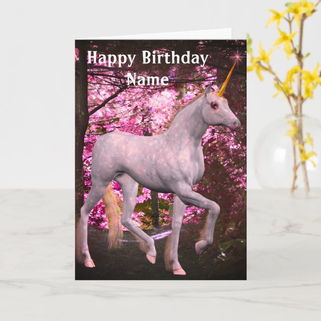 Carte d'anniversaire personnalisée Unicorn On Fore (Fleur jaune)