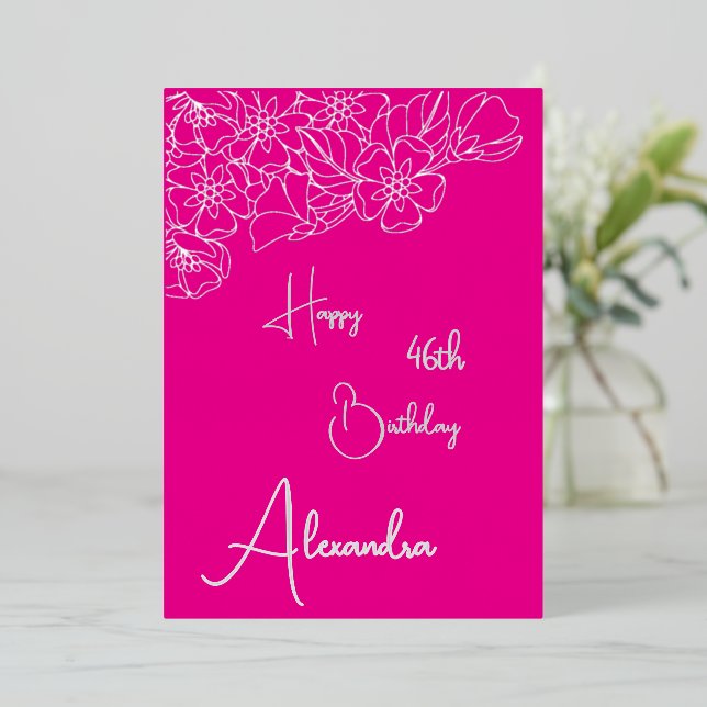 Carte d'anniversaire personnelle rose et argent po (Debout devant)