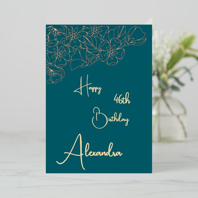 Carte d'anniversaire personnelle Turquoise et Gold (Debout devant)