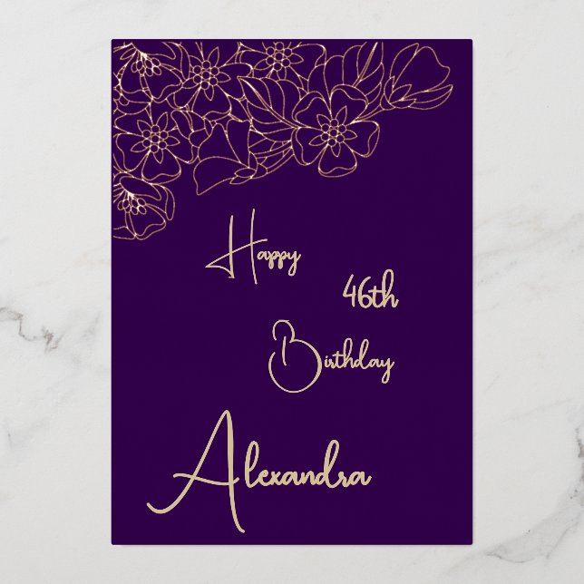 Carte d'anniversaire personnelle violet et or nomm (Recto)