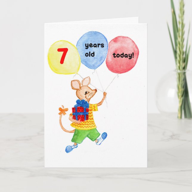 Carte d'anniversaire 'Petite Souris' 7 ans (Devant)