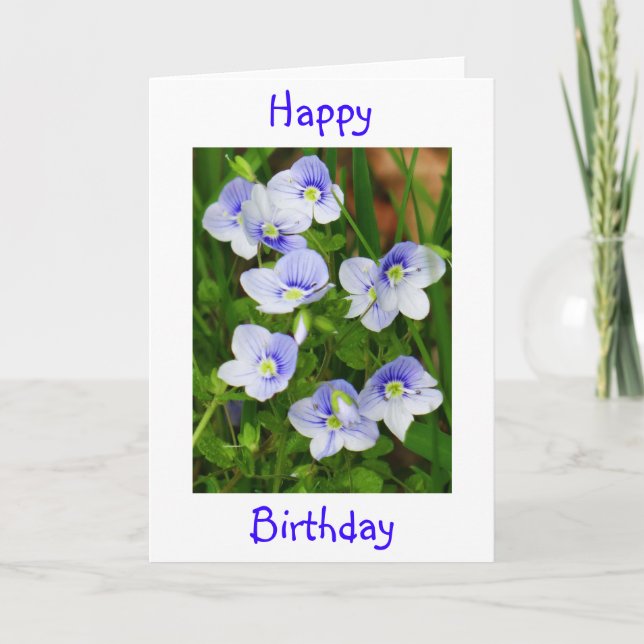 Carte d'anniversaire petites fleurs bleues (Devant)