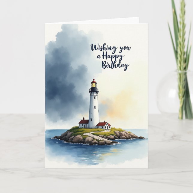 Carte d'anniversaire phare à l'aquarelle (Devant)