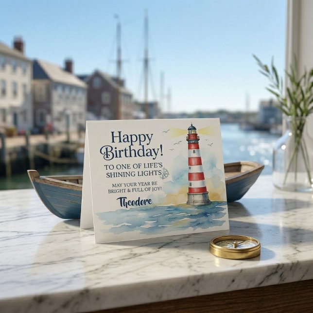 Carte d'anniversaire Phare Lumière Brillante  (Coastal charm for their birthday)